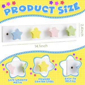 Suzile 2 Pcs Wall Mounted Kids Coat Rack Cute Kids Wall Hooks Backpack Hanger for Wall for Towels Hats Bedroom Playroom Bathroom Classroom Room Decor(Star Style,14 x 2.3 x 1.5 Inch)