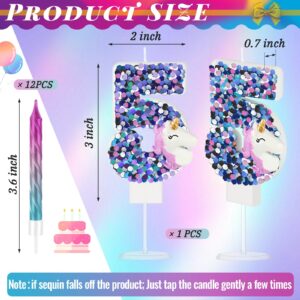 MTLEE Unicorn Birthday Candle Glitter Number Candle Unicorn Cupcake Toppers with 12 Pcs Numeral Rainbow Spiral Candle Purple Birthday Cake Candles for Baby Girl Boy Birthday Unicorn Party (Number 5)