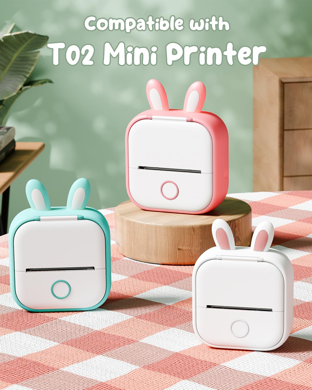 T02 Mini Sticker Printer Silicone Protective Case Bunny Ears Cover Case, Cute Design for T02 inkless Sticker Printer, Compatible with LabelCreate, Memoking, Memoqueen, Phomemo T02 Mini Printer, Green