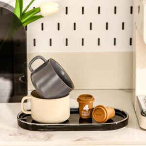 Redelaenor Ceramics Bathroom Tray for Counter, Perfume Key Trinket Ring Tray, Decor Soap Dispenser Countertop Tray for Kitchen Sink Organization.(Black Medium