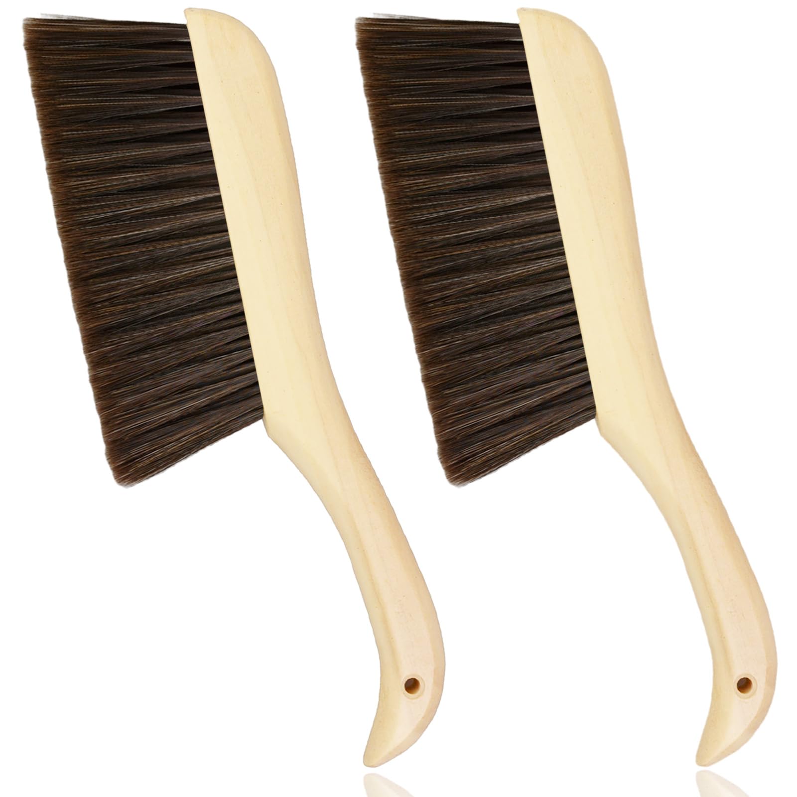 2 Pieces Woooden Hand Broom Dust Brush with Wood Handle Whisk Broom Soft Bristle Brush Home Cleaning Brush for Counter Bed Sofa Car Fireplace Clothes Household Cleaning(Brown)