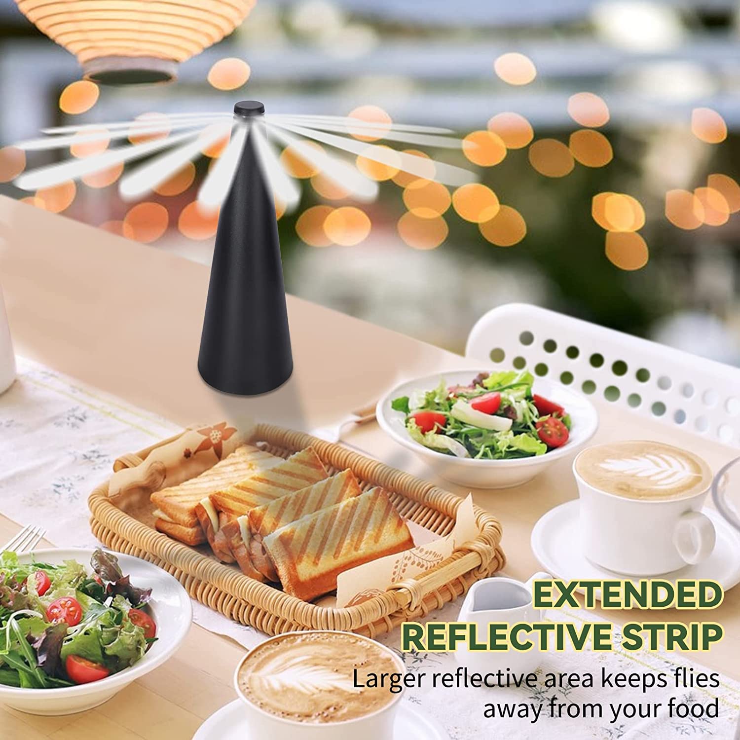 Fly Swatter Fan by AlphaDesignLuxe (USB or AA Battery Powered), Repellent Outdoor Indoor Portable Table Top Fan Fly Spinner with Holographic Blades for Picnic Patio Home Party BBQ (Bronze)