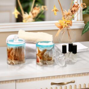 ALAZA 2 Pack Qtip Holder Dispenser for Cotton Ball Shell Beach Starfish Ocean 2 Cotton Swab Cotton Round Pads Clear Plastic Acrylic Jar Set Bathroom Canister