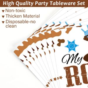 96 Pcs My First Rodeo Birthday Party Supplies Paper Plates Napkins Western Blue Cowboy 1st Rodeo Party Birthday Tableware Set Decorations Favors for Boy Baby Shower Serves 24