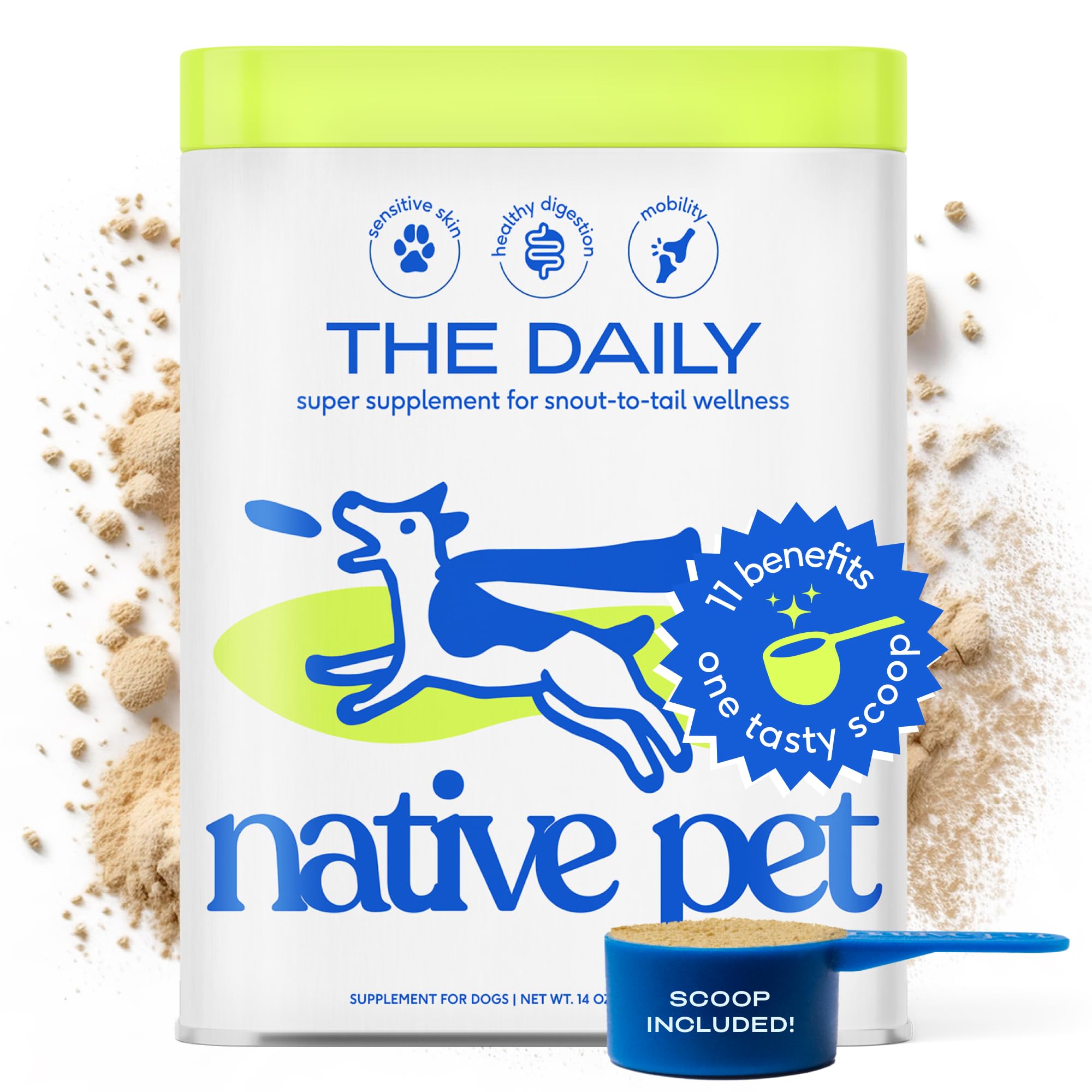 Native Pet The Daily Dog Supplement - 11 in 1 Dog Multivitamin - Tasty Scoop with Dog Supplements & Vitamins - Multi Vitamin for Dog Energy, Mobility, Skin & Coat - 12 Active Ingredients 14 oz