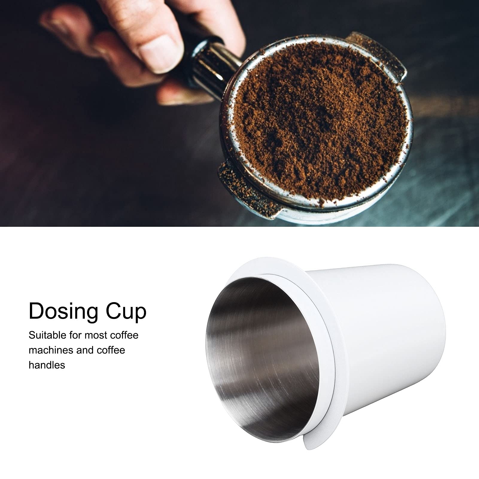 58mm Dosing Cup,Stainless Steel Coffee Dosing Cup, Espresso Coffee Dosing Cup,Coffee Machine Tools,Small Measuring Cup for Coffee Milk Tea Liquid Medication(58mm White)