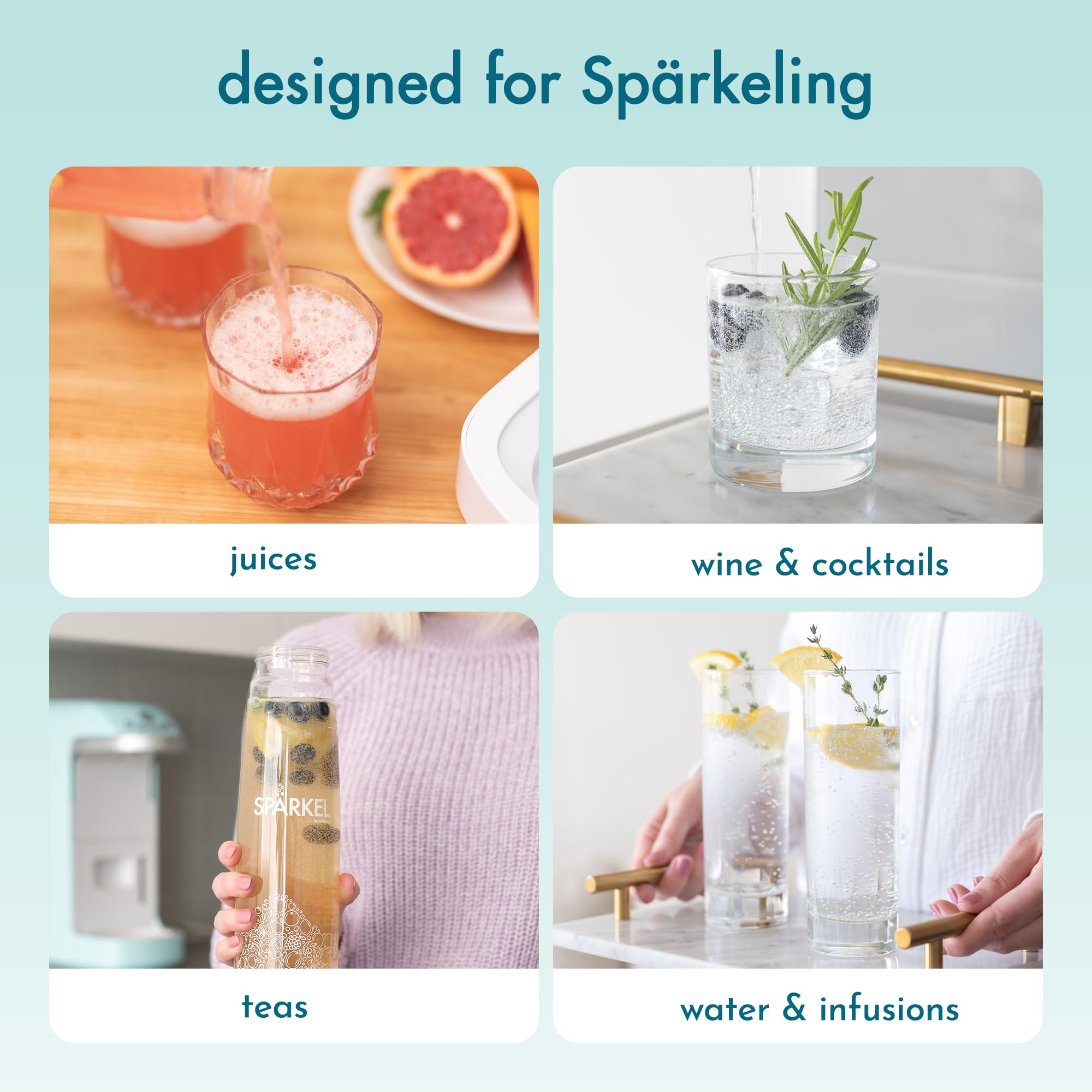 Spärkel Beverage System | Cherry Red Sparkling Water Maker | No CO2 Tank Needed | Carbonated Water Machine that Uses Fresh, Natural Ingredients | Soda Streaming Machine | 5 Unique Carbonation Levels