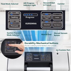 KURSINNA Automatic Vacuum Sealer Machine, 8 in 1 Multi-function Dry/Moist Modes For Food Preservation, Powerful Food Sealer with Built-in Cutter and Bag Storage | VS5738