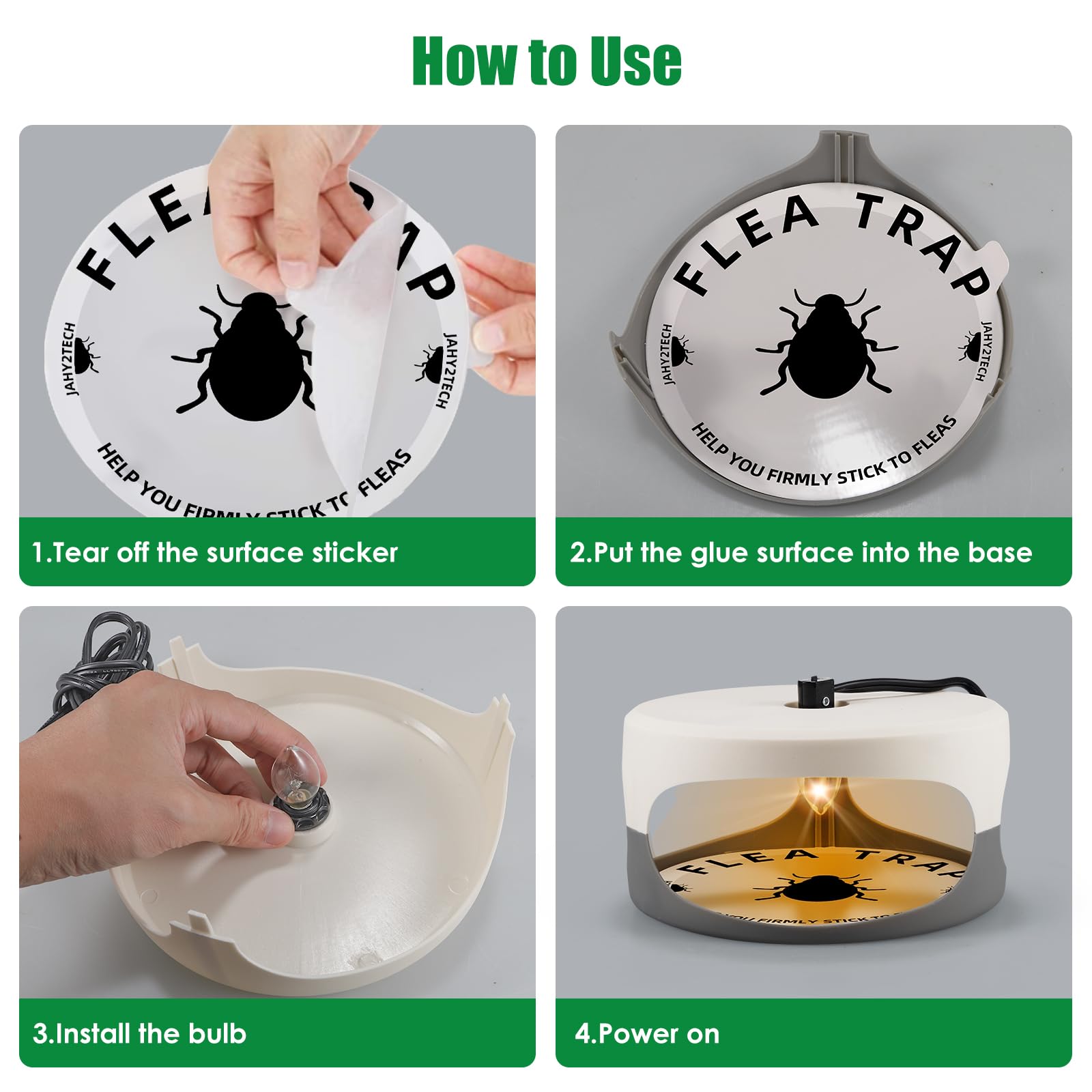 4 Pack Flea Trap Indoor Flea Light for Inside Your Home with 8 Sticky Disc & 12 Bulbs & 4 Electric Wires Pet and Kid Healthly,Sticky Bed Bug Trap Pest Control