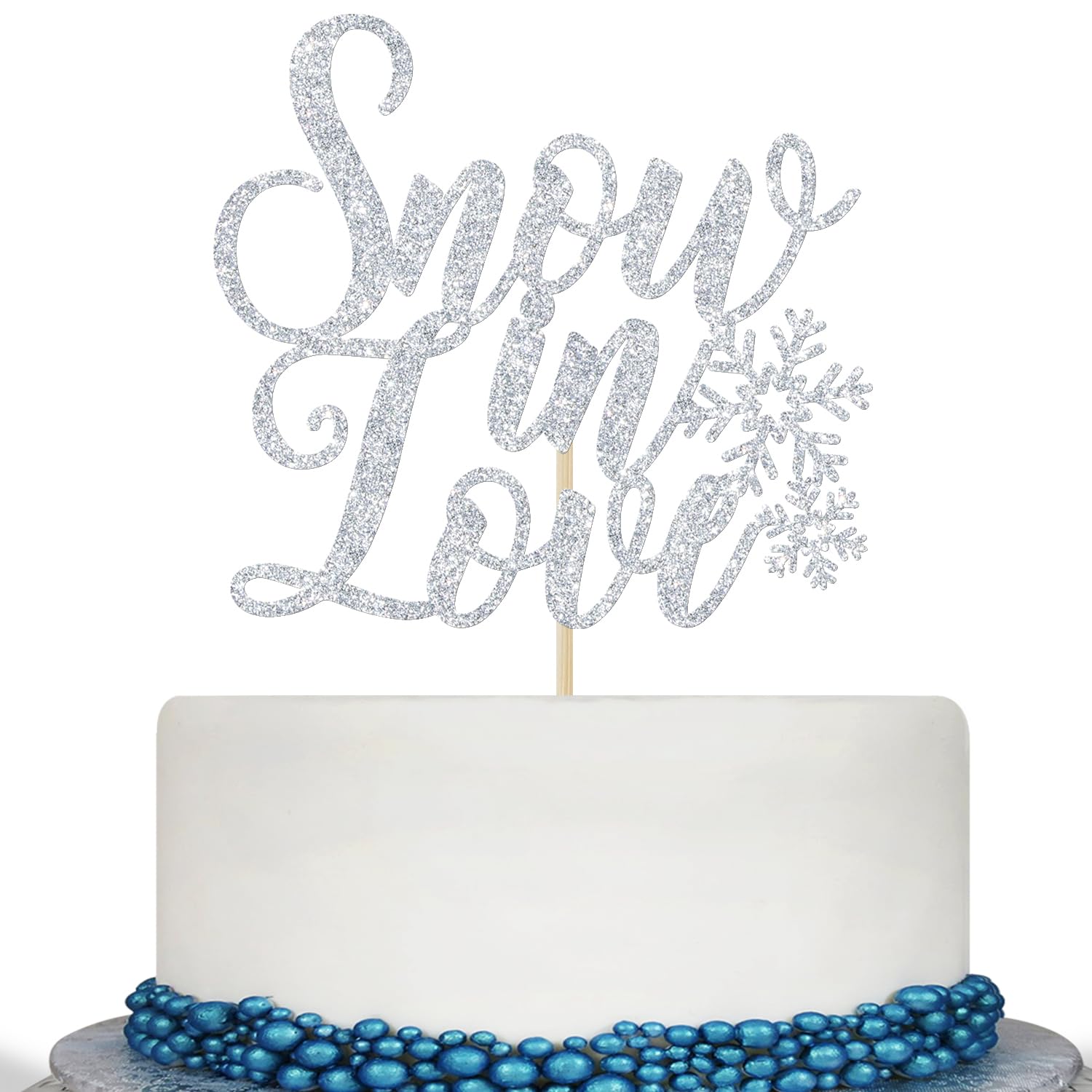 Snow in Love Cake Topper, Winter Bridal Shower Decor, Winter Themed Engagement Wedding Anniversary Bachelorette Party Decorations Silver Glitter