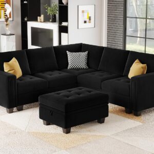 Belffin Velvet Single Seat Module for Modular Sectional Sofa Couch Accent Armless Sofa Couch Chair Modern Fabric Black