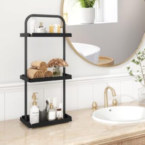 ELITEROO 3 Tier Standing Shower Caddy Organizer, Corner Shower Shelf with Handle, Storage Stands for Shampoo, Stand Up Metal Basket Rack for Inside Bathroom, Bathtub, Office, Kitchen, Black