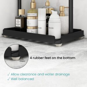 ELITEROO 3 Tier Standing Shower Caddy Organizer, Corner Shower Shelf with Handle, Storage Stands for Shampoo, Stand Up Metal Basket Rack for Inside Bathroom, Bathtub, Office, Kitchen, Black