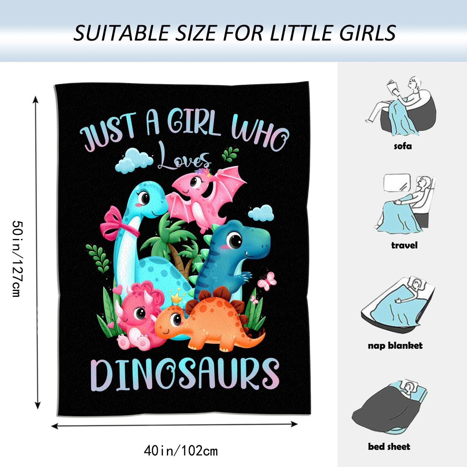 Amonee-YL Dinosaur Blanket, Dinosaur Gifts, Dinosaur Gifts for Girls, Just A Girl Who Loves Dinosaurs, Dinosaur Blanket for Girls 40"X50", Dinosaur Party Decorations, Gifts for Dinosaur Lovers