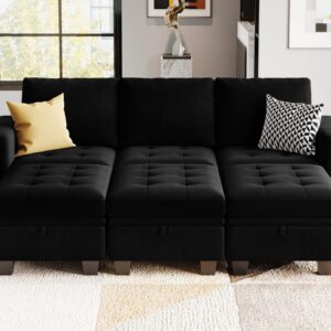 Belffin Velvet Long 2-Seat Module for Modular Sofa Sectional Couch Accent Armless 2 Seater Sofa Couch Chair Modern Fabric Black