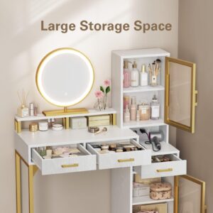 Zarler 41" W Makeup Vanity Desk with Mirror and LED Lights, Large Vanity Desk with Charging Station, Makeup Table with 2 Cabinets and 3 Drawers, 16" D x 41" W x 50" H, White