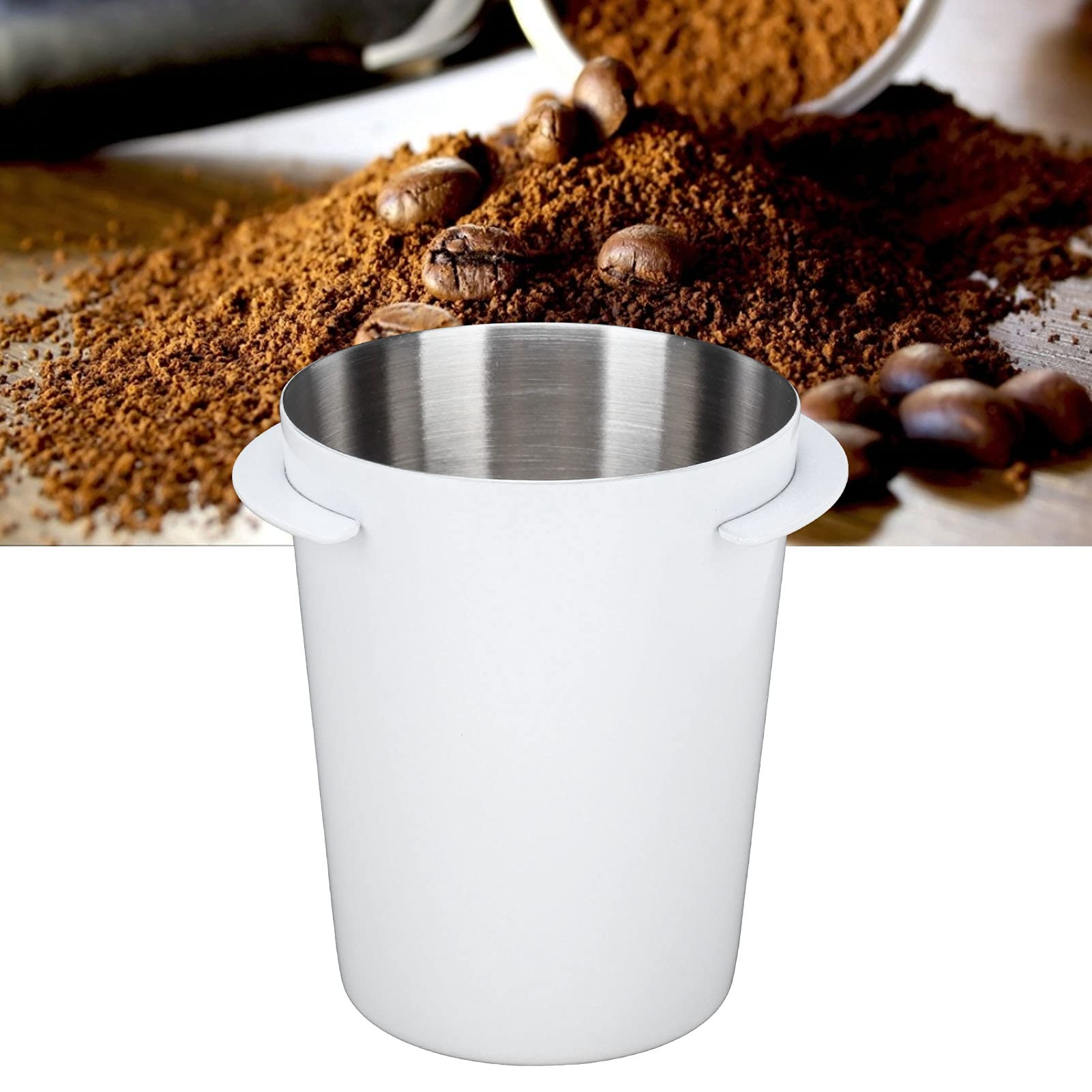 58mm Dosing Cup,Stainless Steel Coffee Dosing Cup, Espresso Coffee Dosing Cup,Coffee Machine Tools,Small Measuring Cup for Coffee Milk Tea Liquid Medication(58mm White)