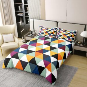 Erosebridal 100% Natural Cotton Geometric Rainbow Duvet Cover,Geometry Diamond Bedding Set,Abstract Triangle Comforter Cover Queen,Modern Fashion Graphic Bed Sets with 2 Pillowcases Home Room Decor