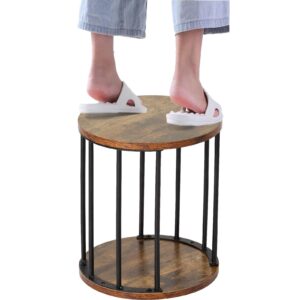 HDANI Small Round Wooden Step Stool for Kids Adults, 300lbs Load Capacity Garden Stool, Non-Slip Small Stool for Plant Stand, Kitchen, Bathroom and Bedroom,Brown