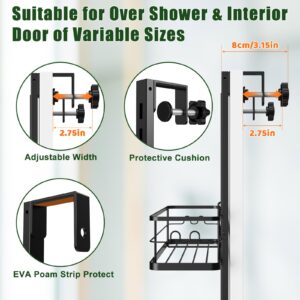 Johamoo Over The Door Shower Caddy, Adjustable Hanging Shower Organizer with 14 Hooks and 2 Holders, Shower Shelf Rustproof, Bathroom Storage with Suctions for Shampoo, Soap and Razor - 3 Tiers