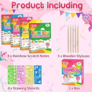 FEREDO KIDS Birthday Party Favors: 4 Pack Rainbow Scratch Notebook Bulk Party Favors for Kids Goodie Bags Prize Box Toys for Kids Classroom School Supplies Christmas Gifts Kids Crafts