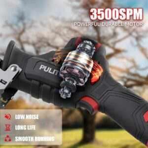 PULITUO Reciprocating Saw Cordless, Power Reciprocating Saws Compact Design，Including 2pcs 2000mAh Li-Ion battery, 1-Hour Fast Charger, Clamp Jaw, 4pcs of Saw Blades for Wood/Metal/PVC