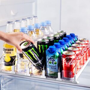 drink organizer for fridge, soda can dispenser for refrigerator, automatic drink dispenser for fridge holds up to 25 cans, 5 row