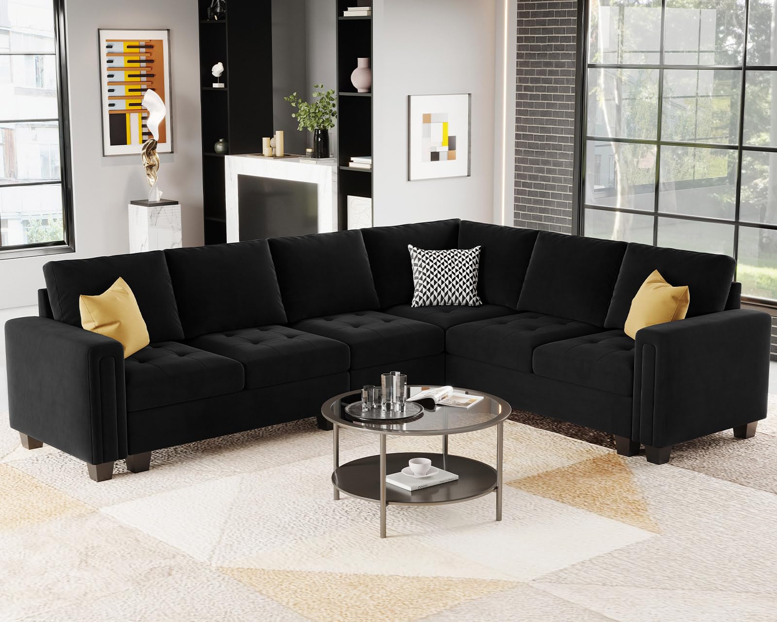 Belffin Velvet Single Seat Module for Modular Sectional Sofa Couch Accent Armless Sofa Couch Chair Modern Fabric Black