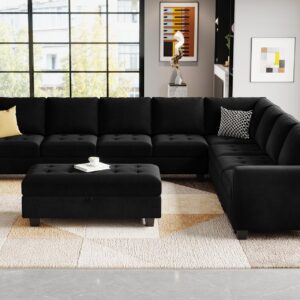 Belffin Velvet Long 2-Seat Module for Modular Sofa Sectional Couch Accent Armless 2 Seater Sofa Couch Chair Modern Fabric Black