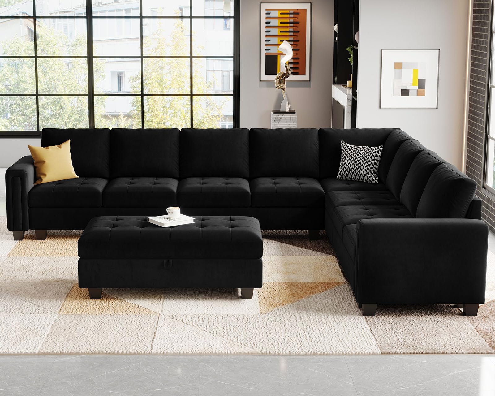 Belffin Velvet Long 2-Seat Module for Modular Sofa Sectional Couch Accent Armless 2 Seater Sofa Couch Chair Modern Fabric Black