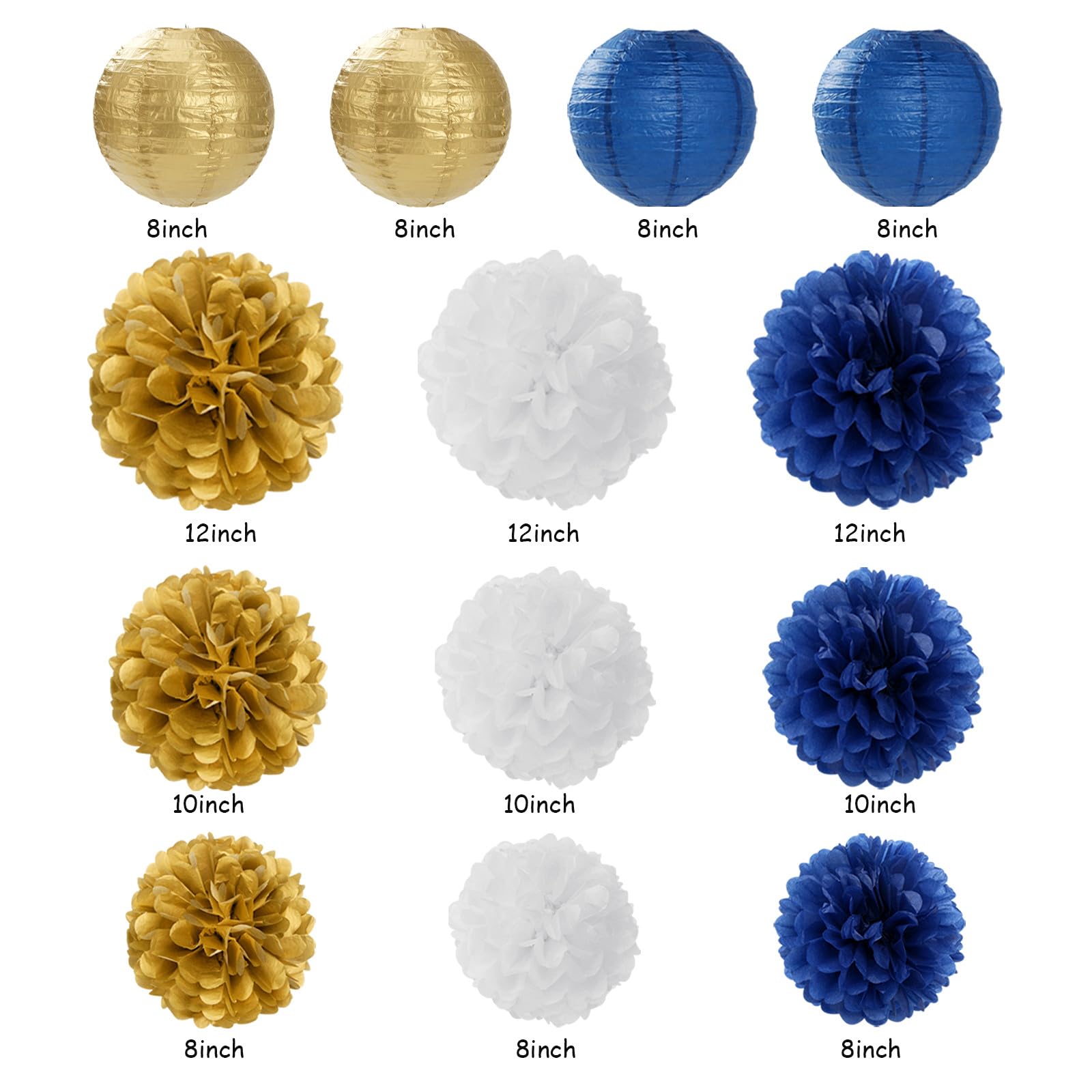 Navy-Blue White Gold Party-Decorations - 20pcs Graduation 2024 Paper Lanterns Fans,Tissue Pom Poms,Honeycomb Ball,Birthday Bridal Celebration Bachelorette Baby Shower Wedding Homecoming Decor Burgleda