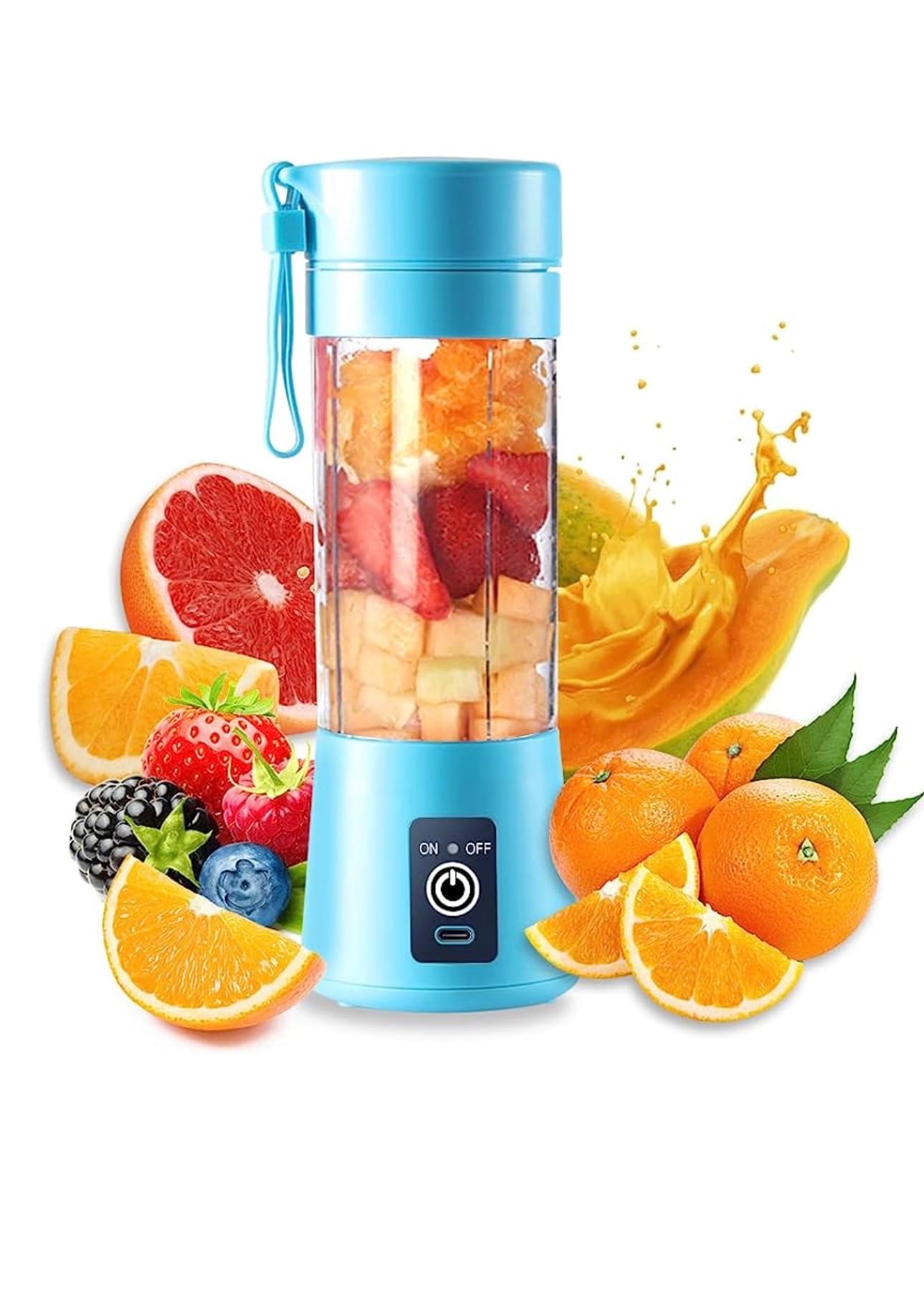 Portable Blender for Shakes and Smoothies, Personal Blender, Travel Lid for Kitchen, Office, Travel, Picnic, Gym & Travel, Personal Size Blenders with USB Rechargeable Blue