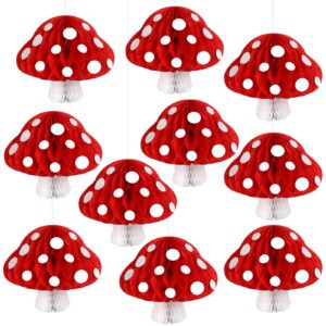 10pcs mushroom honeycomb balls decorations centerpieces for tables mushroom shaped hanging ceiling sign party supplies for jungle wonderland christmas birthday baby shower bridal shower party favor