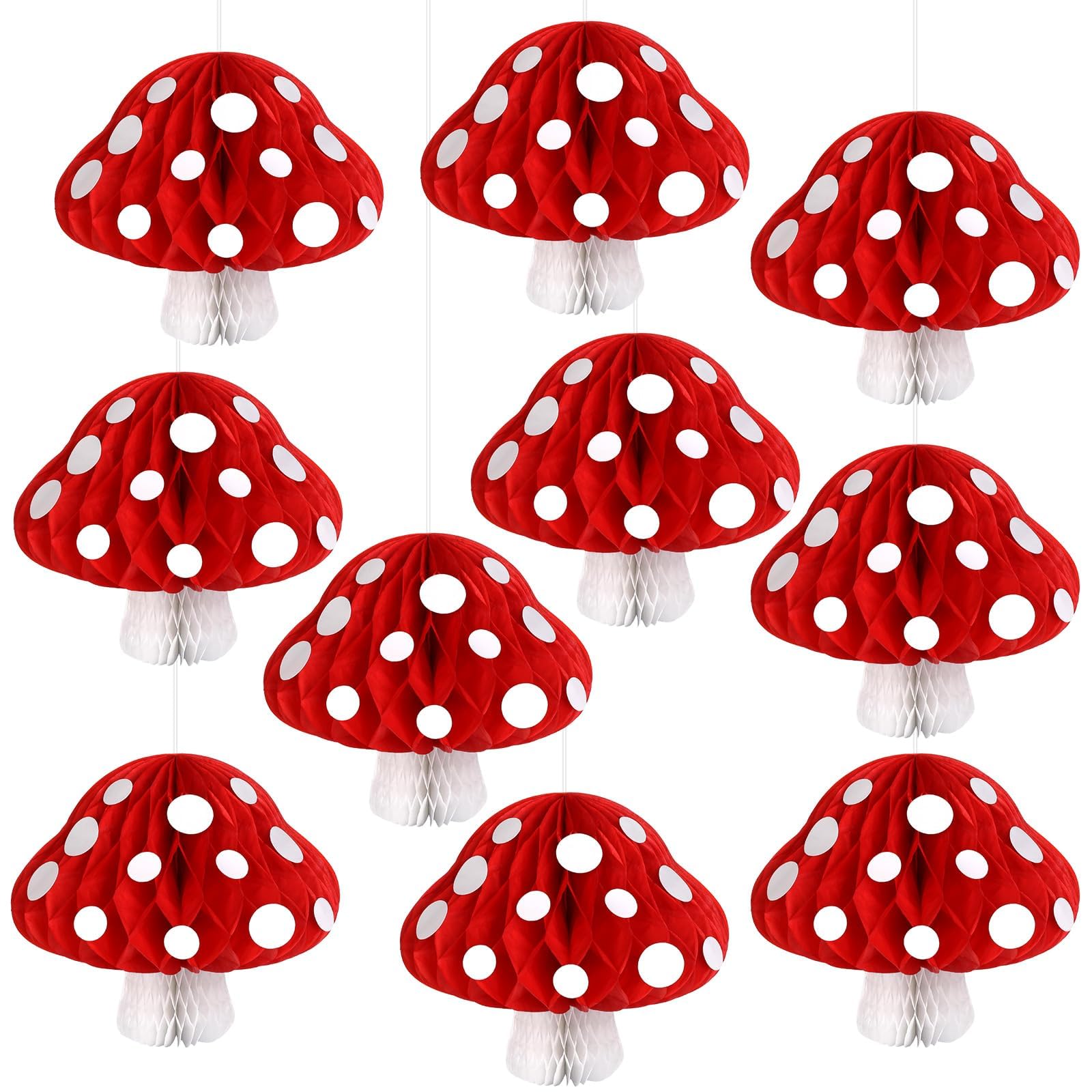 10PCS Mushroom Honeycomb Balls Decorations Centerpieces for Tables Mushroom Shaped Hanging Ceiling Sign Party Supplies for Jungle Wonderland Christmas Birthday Baby Shower Bridal Shower Party Favor