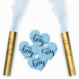 Gender Reveal Confetti Powder Cannons- Set of 4 BLUE - 100% Biodegradable Tissue, Eco-Friendly Powder- Party Supplies/Decorations Boy/Girl Voting Stickers 40pcs