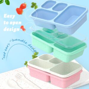 TEVIKE Bento Lunch Box for kids-4 Pack, Meal Prep Container Microwave Safe, Lunch Box of 4-Compartment, Bento Box Adult Lunch Box, Snack Box Containers (White/Green/Pink/Cyan)