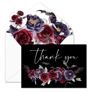 anydesign 25 pack floral thank you greeting cards halloween flower bat invitation cards spooky thank you blank note cards for holiday party invitation supplies, 4 x 6 inch