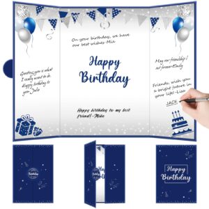 blue silver large birthday guest book card decorations for men boys, navy blue happy birthday signature book jumbo card party supplies, big birthday guest sign in book, card happy birthday gift sign