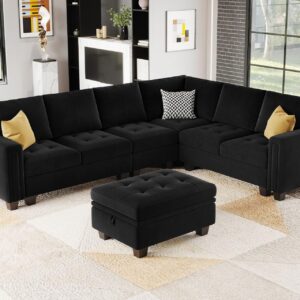 Belffin Velvet Long 2-Seat Module for Modular Sofa Sectional Couch Accent Armless 2 Seater Sofa Couch Chair Modern Fabric Black