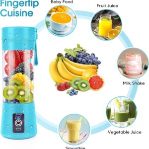 Portable Blender for Shakes and Smoothies, Personal Blender, Travel Lid for Kitchen, Office, Travel, Picnic, Gym & Travel, Personal Size Blenders with USB Rechargeable Blue