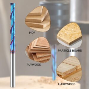 HQMaster Extra Long Spiral Router Bit 1/4 Inch Shank Solid Carbide CNC Router Bit with Nano Blue Coating End Mill for Wood Cut, Carving