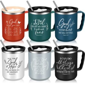 nitial 6 pcs 17 oz christian coffee mugs with lid and straw religious bible verse christian gifts insulated inspirational bible affirmations tumbler for friend men women favor (multicolor)