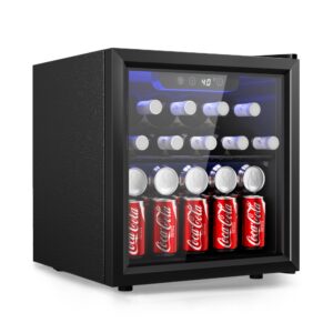 euhomy 48 can beverage refrigerator cooler-mini fridge glass door for beer drinks wines, countertop beverage fridge with adjustable shelves blue led for home/office/dorm/bar, 1.3 cu.ft