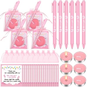 ctosree 100 sets baby shower favors for guests 100 pcs baby shower candles 100 thank tags 100 drawstring gift bags 100 retractable ballpoint pen with black ink for baby gender reveal(girl)