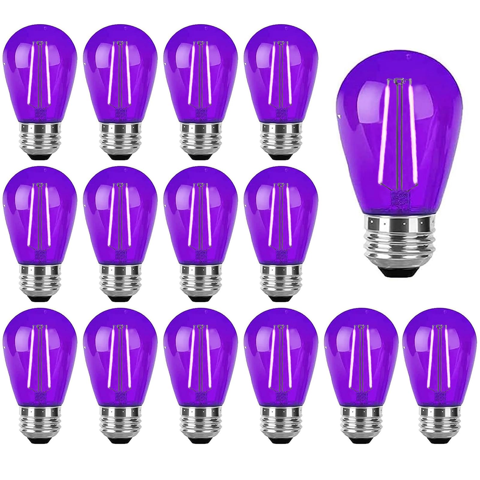 15 Pack Purple LED Bulb S14 Replacement LED Light Bulbs 2W Plastic Shatterproof LED Night Bulb E26 Base Purple String Lights Waterproof Vintage Bulb for Halloween Christmas Wedding Party Patio, Purple