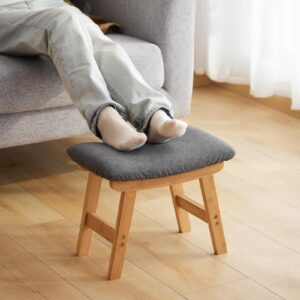 Foot Stool,Ottoman Foot Rest,Bamboo Foot Stool Under Desk,Small Stool for Living Room, Bedroom and Kitchen (Natural Legs - Gray Stool Surface)