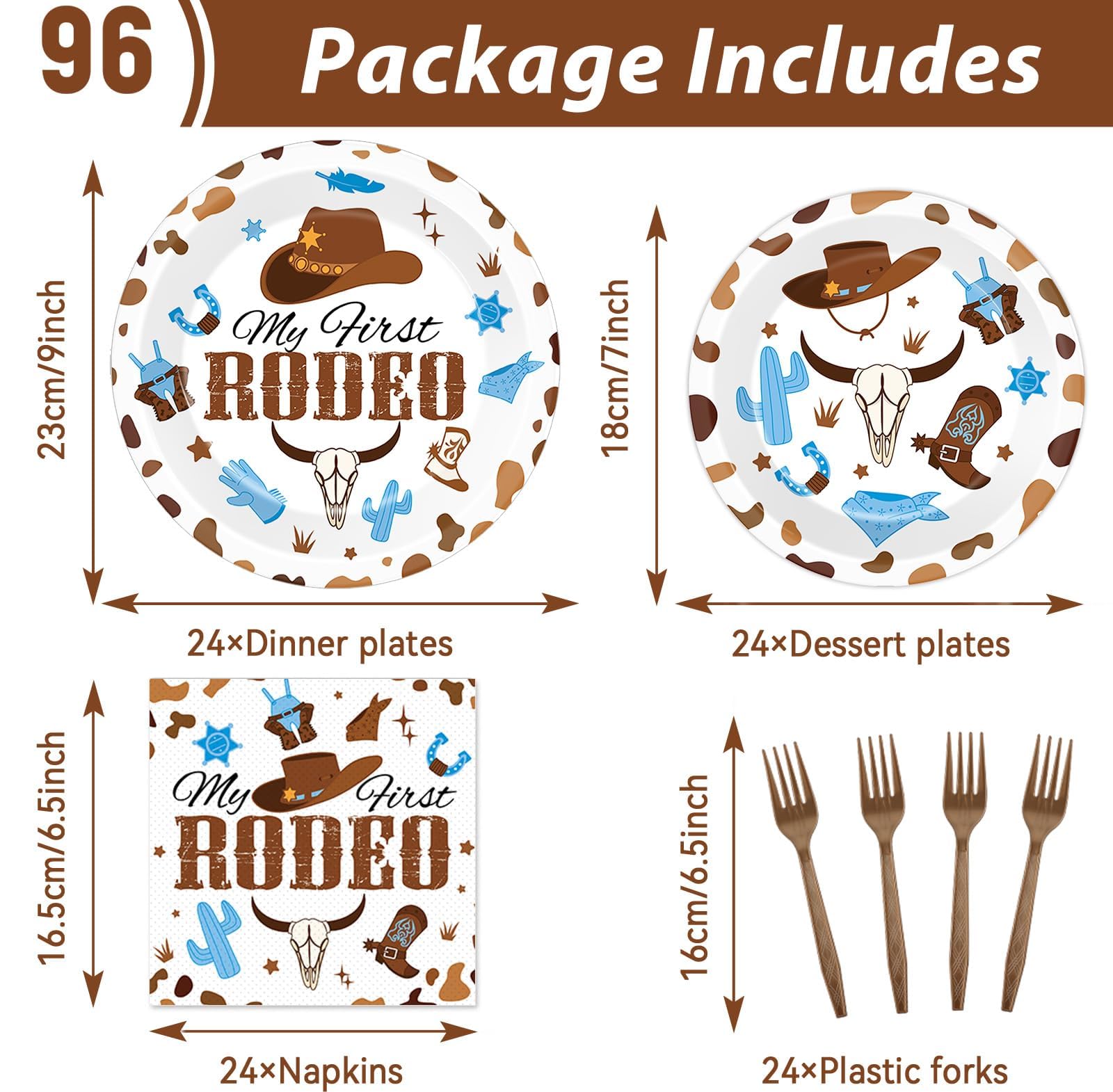 96 Pcs My First Rodeo Birthday Party Supplies Paper Plates Napkins Western Blue Cowboy 1st Rodeo Party Birthday Tableware Set Decorations Favors for Boy Baby Shower Serves 24