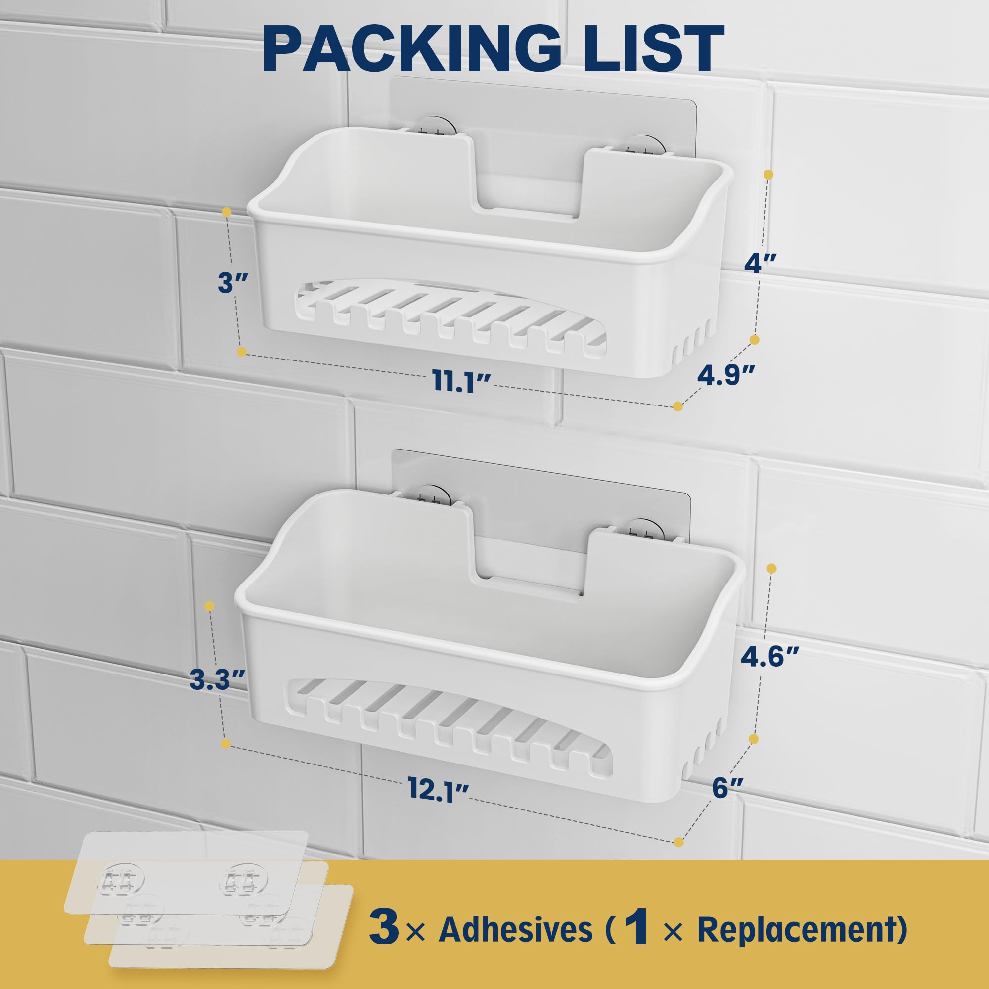 EACONPT 2 Pack Bathroom Organizers and Storage, Plastic Shower Caddy Shelf Adhesive, No-Drilling, Rustproof Multipurpose Bathroom Counter Organizer for Small Kitchen Bathroom RV Countertop, White