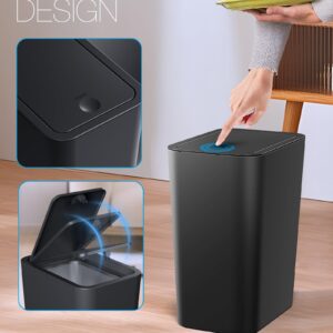 ITCPRL Bathroom Trash Can with Lid, 2 Pack 4 Gallons/15 Liters Garbage Can with Pop-Up Lid, Small Plastic Trash Can, Slim Trash Bin Waste Basket for Bathroom, Bedroom, Office, Living Room(Black)