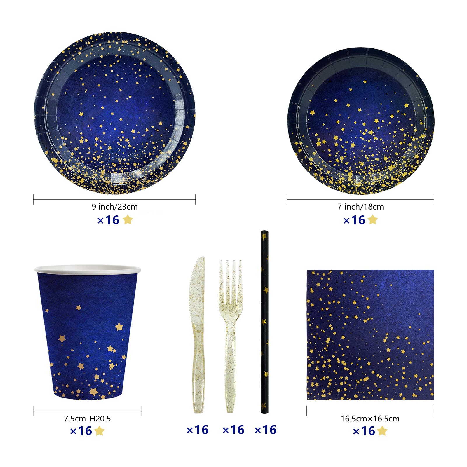 AIBIIN Navy Blue and Gold Party Tableware Blue Plastic Plates And Napkins Party Supplies 112 PCS Royal Blue and Gold Plates Napkins Party Supplies Blue Birthday Retirements Graduation Plates